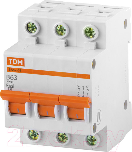 Изображение товара Выключатель автоматический TDM ВА47-63 3Р 63А 4.5кА / SQ0218-0061