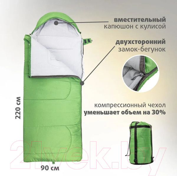 Изображение товара Спальный мешок Helios Toro Wide 400L 220x90 / T-HS-SB-TW-400L (салатовый)