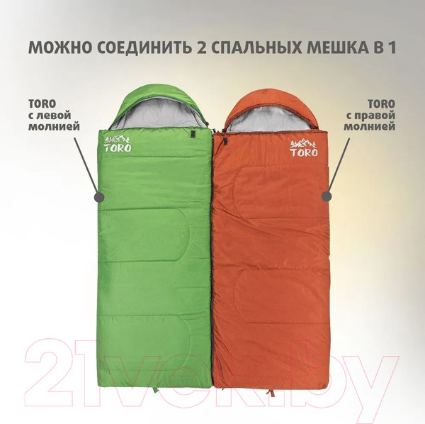 Изображение товара Спальный мешок Helios Toro Wide 400R 220x90 / T-HS-SB-TW-400R (оранжевый)