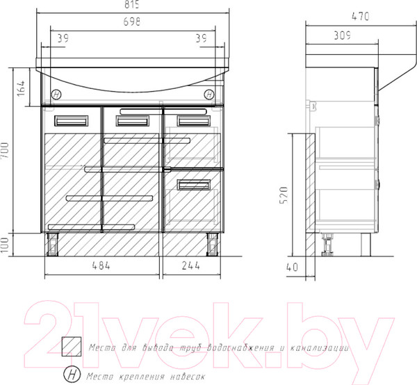 Изображение товара Тумба под умывальник Volna Joli 80.2D.2Y Балтика