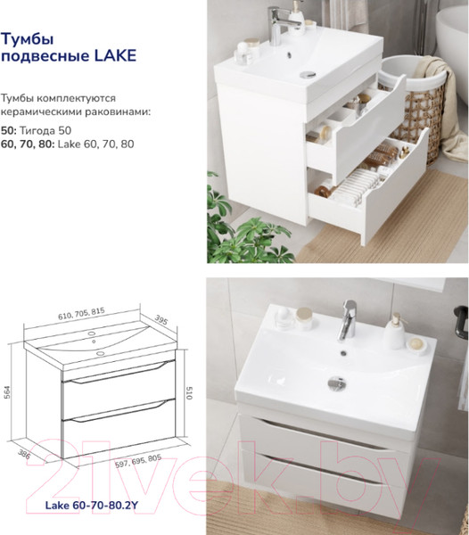 Изображение товара Тумба под умывальник Volna Lake 70.2Y (подвесная)