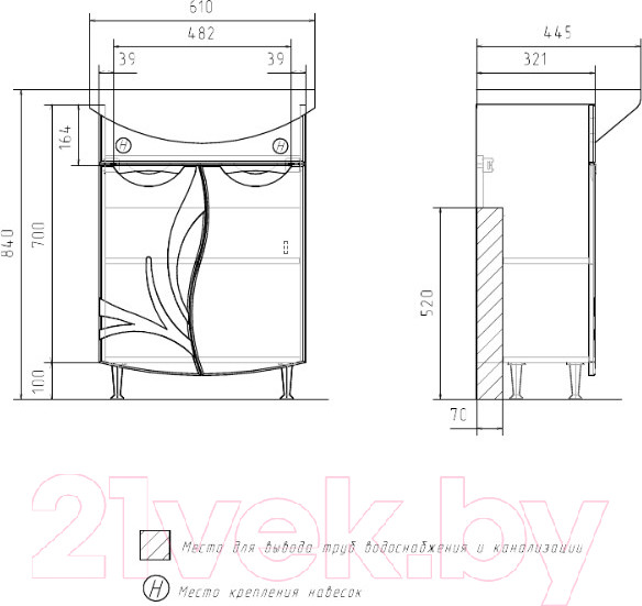 Изображение товара Тумба под умывальник Volna Adel 60.2D Балтика