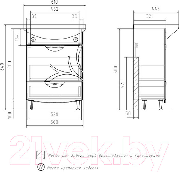 Изображение товара Тумба под умывальник Volna Adel 60.2Y Балтика