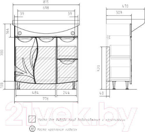 Изображение товара Тумба под умывальник Volna Adel 80 2D.2Y Балтика