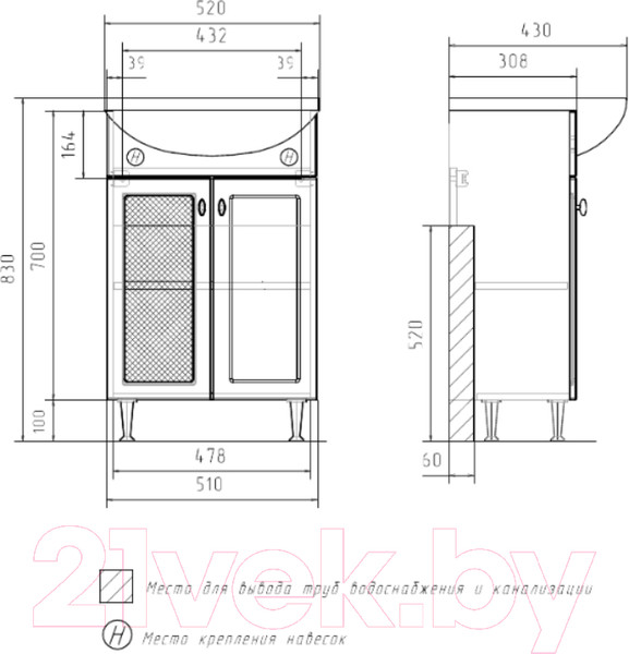 Изображение товара Тумба под умывальник Volna Milena 55.2D Балтика