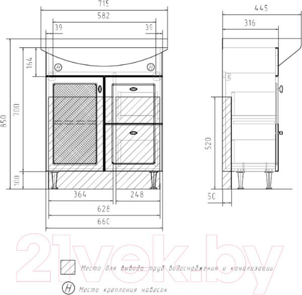 Изображение товара Тумба под умывальник Volna Milena 70.1D.2Y Балтика
