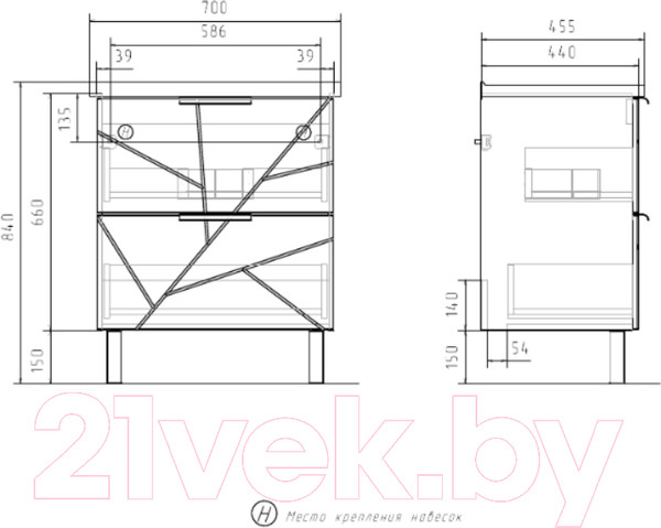 Изображение товара Тумба под умывальник Volna Twing 70.2Y Миранда (белый)
