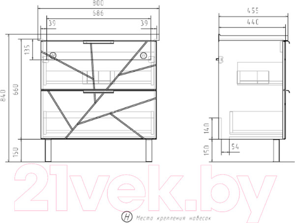 Изображение товара Тумба под умывальник Volna Twing 80.2Y Миранда (белый)