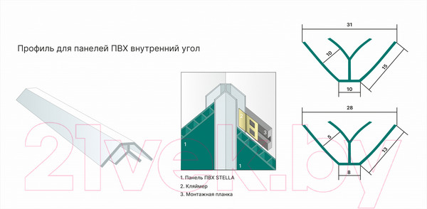 Изображение товара Угол для стеновой панели STELLA Внутренний. Для ПВХ панелей (5мм)
