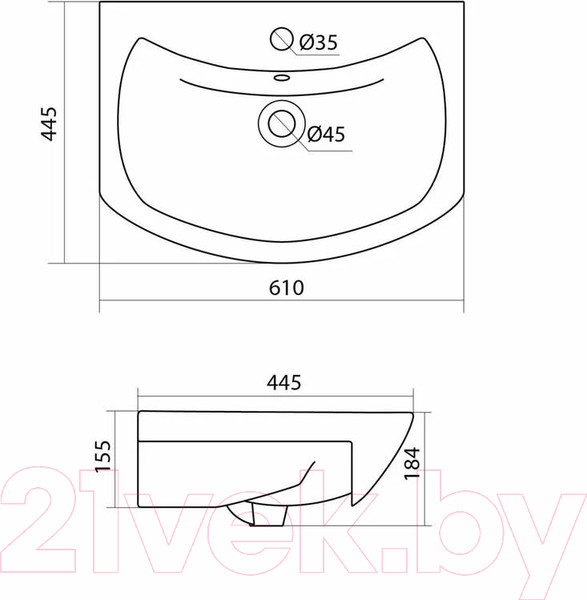 Изображение товара Тумба с умывальником Volna Joli 60.1Y Балтика 60 (подвесная)