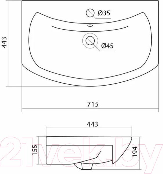 Изображение товара Тумба с умывальником Volna Milena 70.1D.2Y Балтика 70 (напольная)