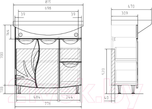 Изображение товара Тумба с умывальником Volna Adel 2D.2Y Балтика 80 (напольная)