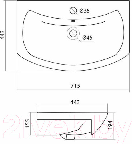 Изображение товара Тумба с умывальником Volna Adel 70.2Y Балтика 70 (напольная)