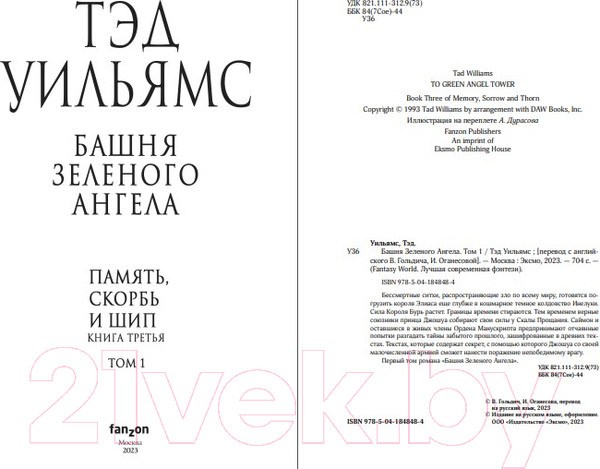 Изображение товара Книга Fanzon Башня Зеленого Ангела. Том 1 (Уильямс Т.)