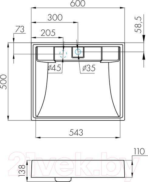 Изображение товара Умывальник Акватон Рейн 60 (1A72103KRW210)