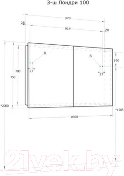 Изображение товара Шкаф с зеркалом для ванной Акватон Лондри 100 (1A267302LH010)
