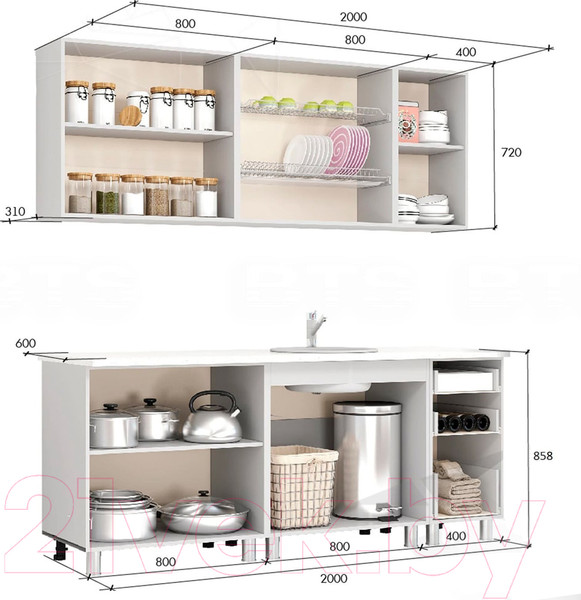 Изображение товара Кухонный гарнитур BTS Крафт 2.0 столешница 2000 (белый/крафт)