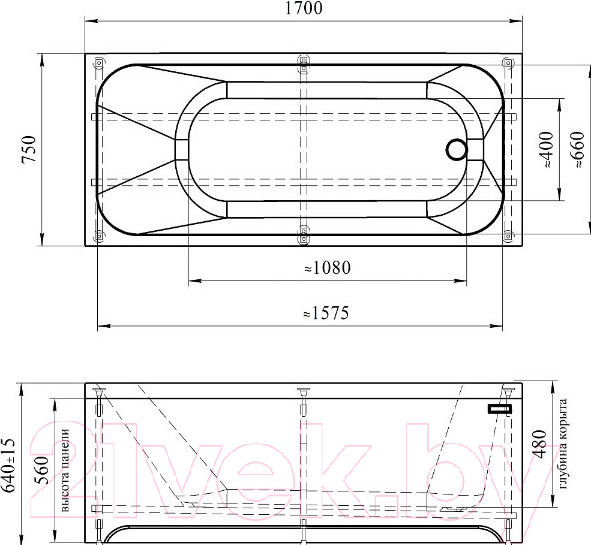 Изображение товара Ванна акриловая Radomir Прованс 170х75 / 1-01-0-0-1-193