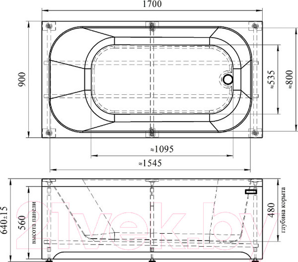 Изображение товара Ванна акриловая Radomir Прованс 170х90 / 1-01-0-0-1-187