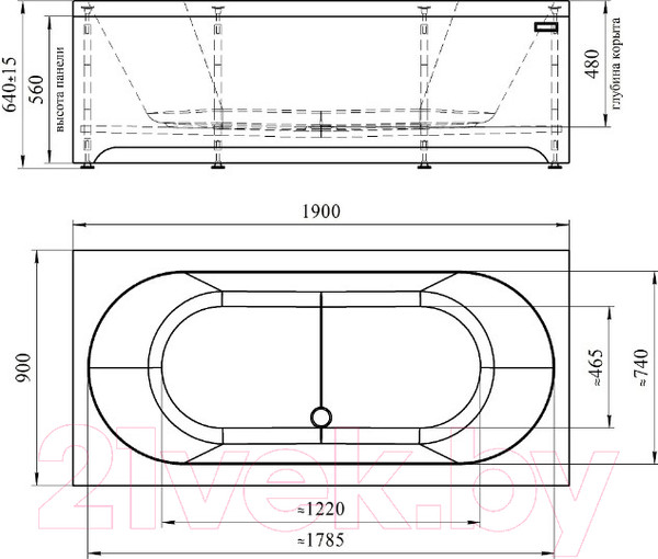 Изображение товара Ванна акриловая Radomir Вальс 190x90 / 1-01-0-0-1-194