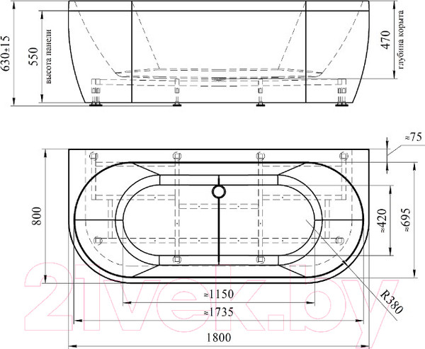 Изображение товара Ванна акриловая Radomir Вальс Макси 180x80 / 1-01-0-0-1-188