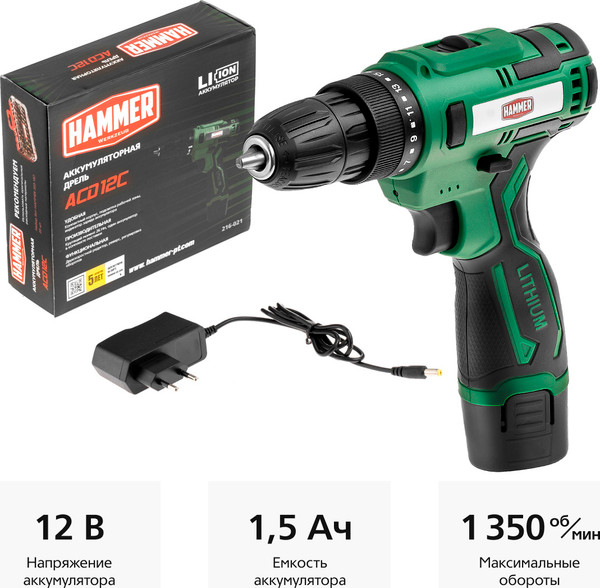 Изображение товара Аккумуляторная дрель-шуруповерт Hammer ACD12C