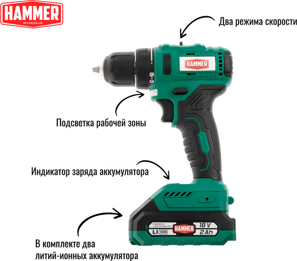 Изображение товара Аккумуляторная дрель-шуруповерт Hammer Flex ACD18BL