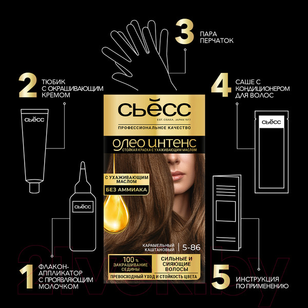 Изображение товара Крем-краска для волос Сьёсс Oleo Intense стойкая 5-86 (карамельный каштановый)
