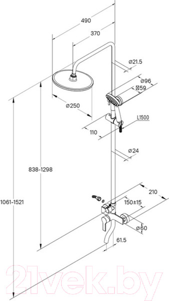 Изображение товара Душевая система со смесителем Milardo Stripe STRSB1FM06 (с верхним душем)