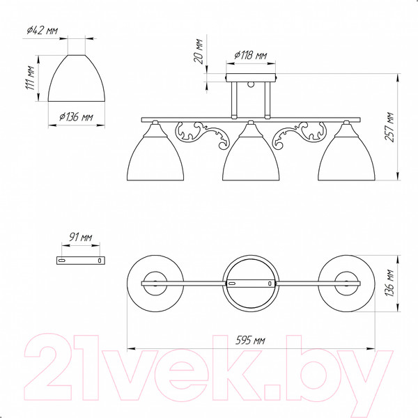 Изображение товара Потолочный светильник Элетех 21278-6/3 НПБ 01-3х60-211 Е27 / 1005405243 (белый хром)