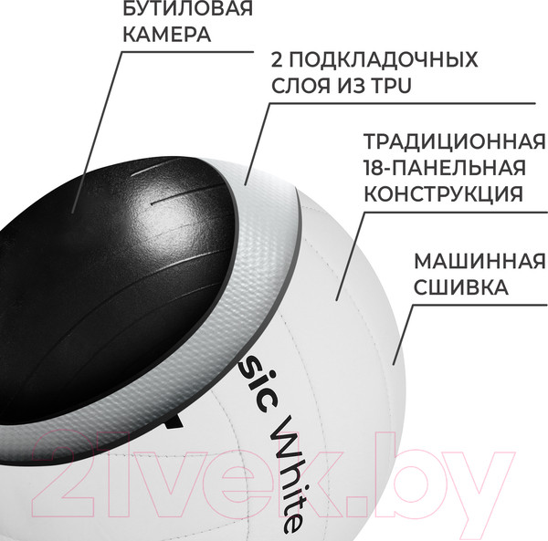 Изображение товара Мяч волейбольный Minsa Basic White / 9376727 (размер 5)
