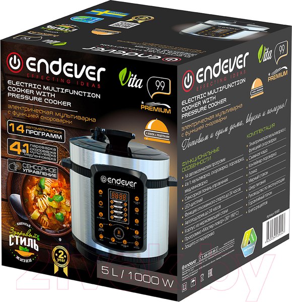 Изображение товара Мультиварка-скороварка Endever Vita-99 (черный/сталь)