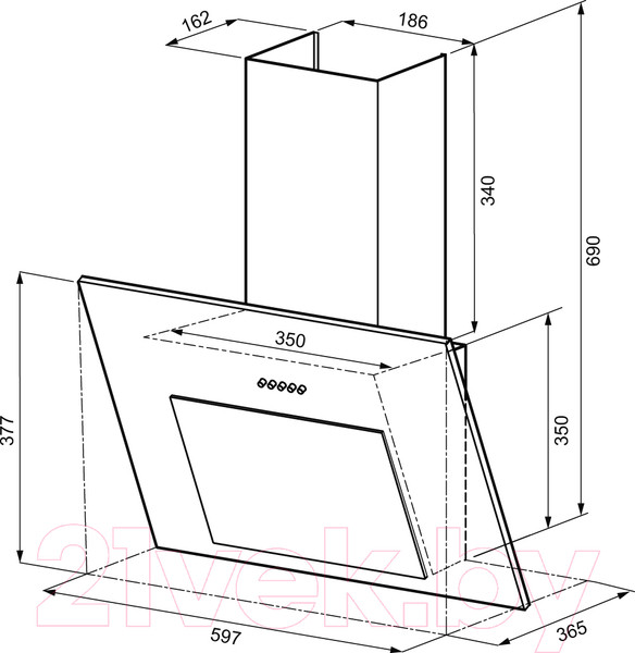 Изображение товара Вытяжка наклонная Krona Vierkant 600 PB / КА-00005790 (белый)