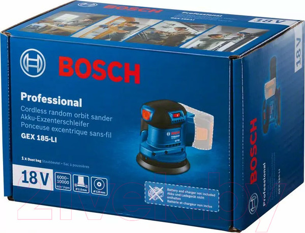 Изображение товара Профессиональная эксцентриковая шлифмашина Bosch GEX 185-LI Professional (0.601.3A5.020)