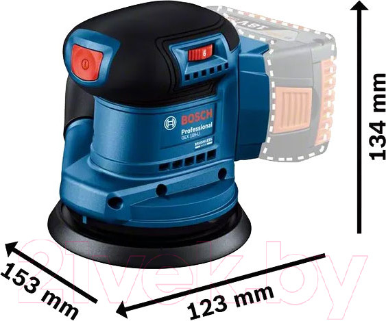 Изображение товара Профессиональная эксцентриковая шлифмашина Bosch GEX 185-LI Professional (0.601.3A5.020)