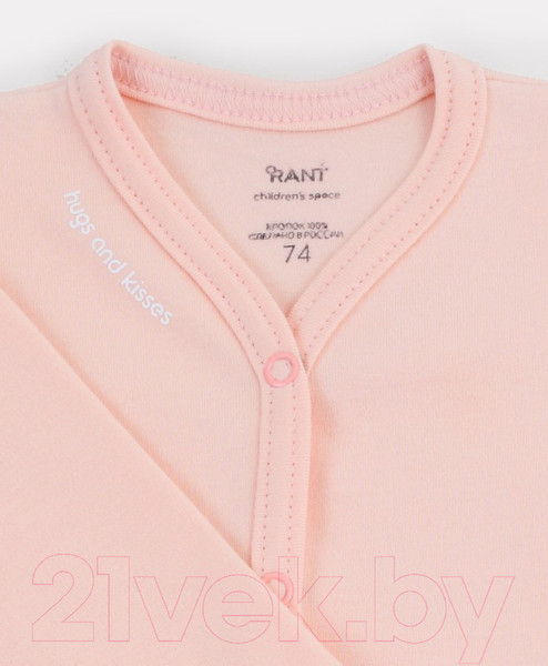 Изображение товара Боди для малышей Rant Hugs And Kisses с длинным рукавом / 6472/3-68 (Soft Pink, р.68)
