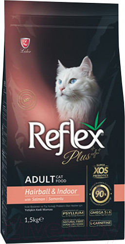 Изображение товара Сухой корм для кошек Reflex Plus Hairball Выведение шерсти с лососем и курицей (1.5кг)