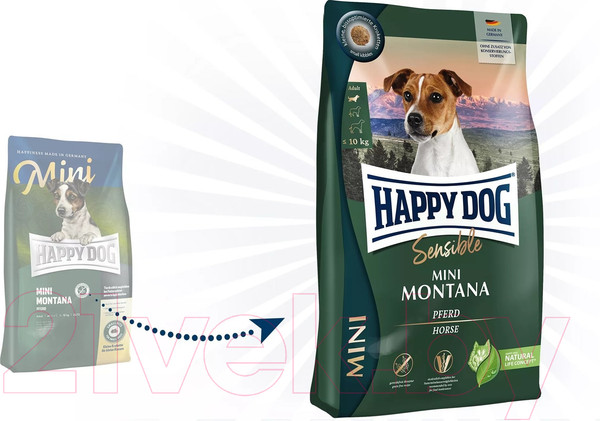 Изображение товара Сухой корм для собак Happy Dog Mini Montana 24/12 конина, картофель / 61248 (4кг)