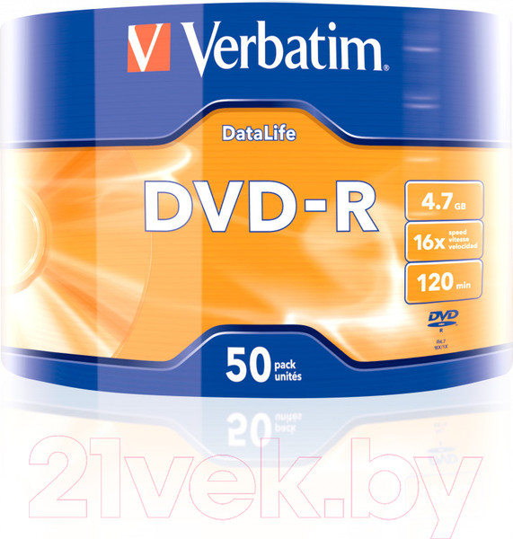 Изображение товара Набор дисков DVD-R Verbatim 16x 4.7Гб DL / 43791 (50шт)