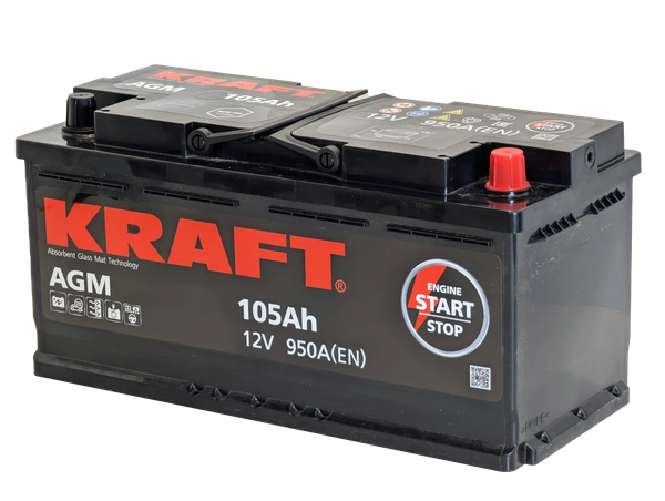 Изображение товара Автомобильный аккумулятор KrafT AGM 105 R / AGM-L6 (105 А/ч)