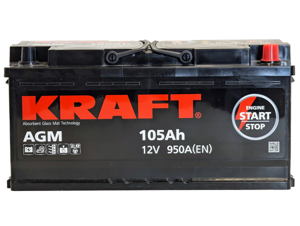 Изображение товара Автомобильный аккумулятор KrafT AGM 105 R / AGM-L6 (105 А/ч)