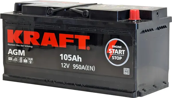 Изображение товара Автомобильный аккумулятор KrafT AGM 105 R / AGM-L6 (105 А/ч)