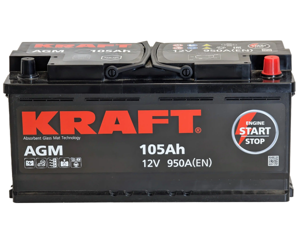 Изображение товара Автомобильный аккумулятор KrafT AGM 105 R / AGM-L6 (105 А/ч)