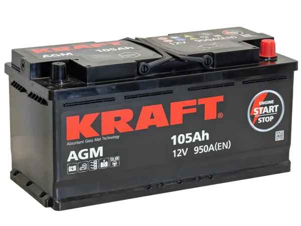 Изображение товара Автомобильный аккумулятор KrafT AGM 105 R / AGM-L6 (105 А/ч)
