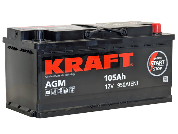 Изображение товара Автомобильный аккумулятор KrafT AGM 105 R / AGM-L6 (105 А/ч)
