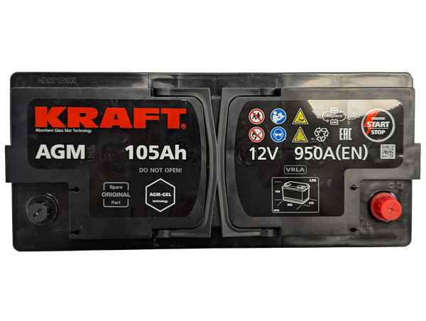 Изображение товара Автомобильный аккумулятор KrafT AGM 105 R / AGM-L6 (105 А/ч)