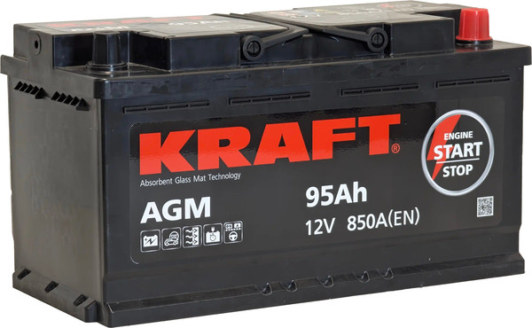 Изображение товара Автомобильный аккумулятор KrafT AGM 95 R / AGM-L5 (95 А/ч)