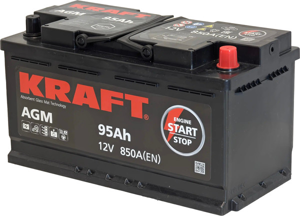 Изображение товара Автомобильный аккумулятор KrafT AGM 95 R / AGM-L5 (95 А/ч)