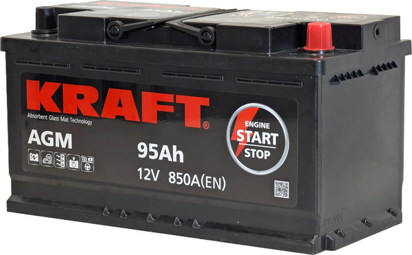 Изображение товара Автомобильный аккумулятор KrafT AGM 95 R / AGM-L5 (95 А/ч)
