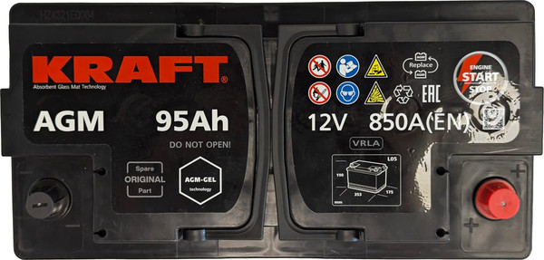 Изображение товара Автомобильный аккумулятор KrafT AGM 95 R / AGM-L5 (95 А/ч)